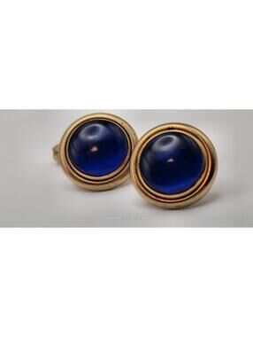 Vintage SWANK Gold Tone Blue-Cabochon Cufflinks